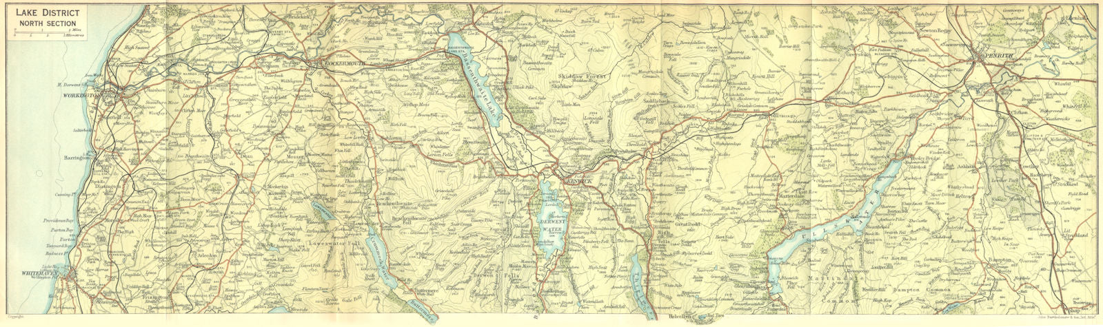 CUMBS. Lake District, North 1924 old antique vintage map plan chart